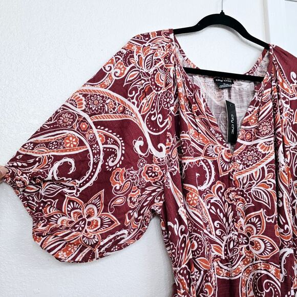 NWT City Chic Plus Size 18 Paisley Charm Maxi Dress Marsala Red Puff Sleeve Boho - Picture 8 of 12